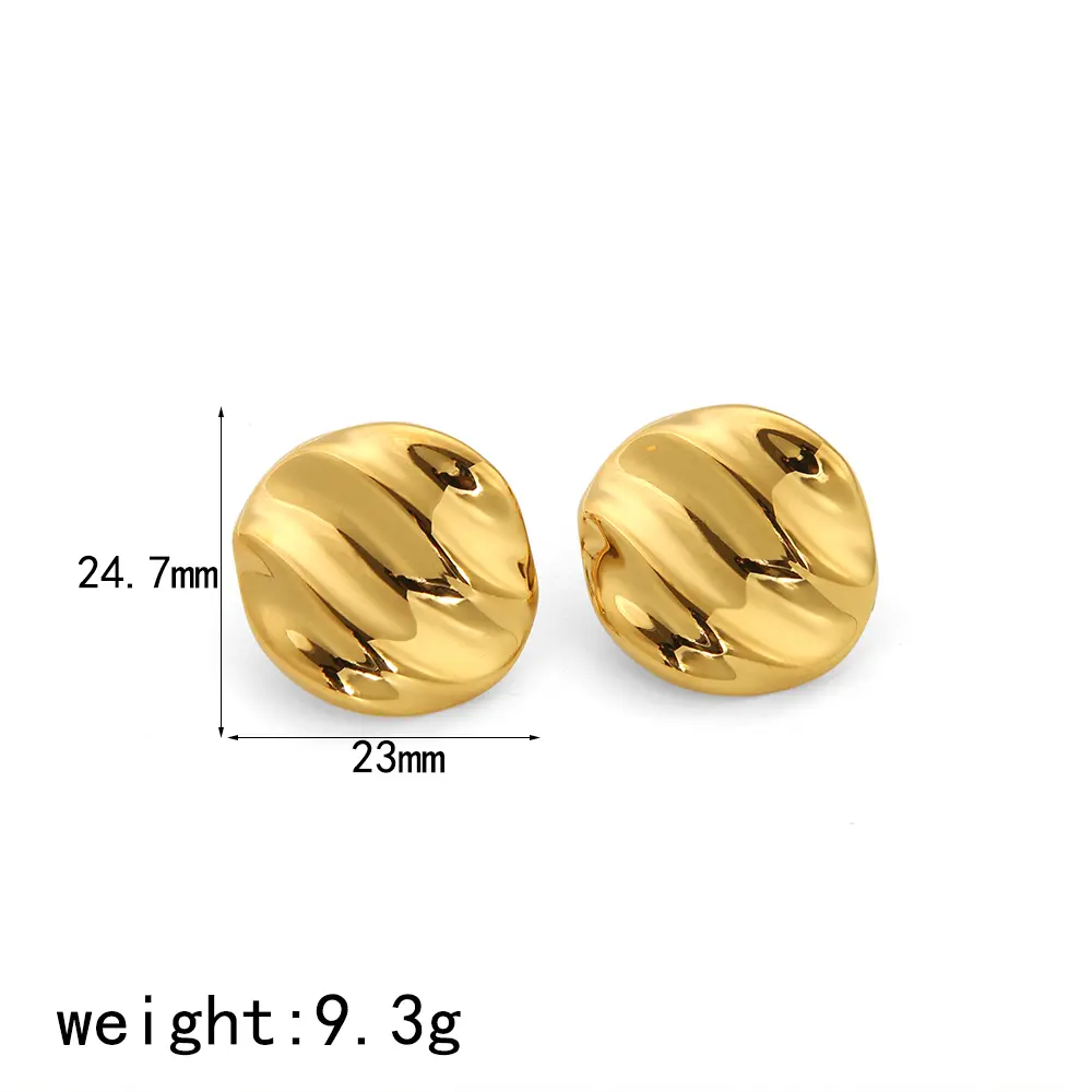 1 Pair Trendy Classic Style Round Shape Stainless Steel 18K Gold Plated Women's Stud Earrings h5 Picture2